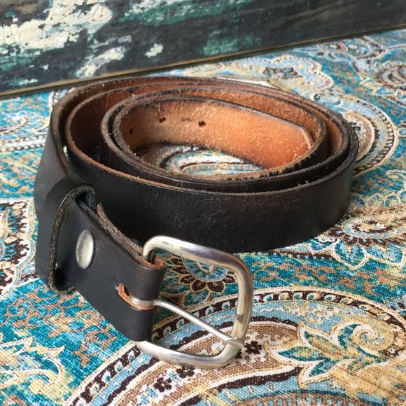 Other - Leather belt black silvertone 50" -54" big & tall